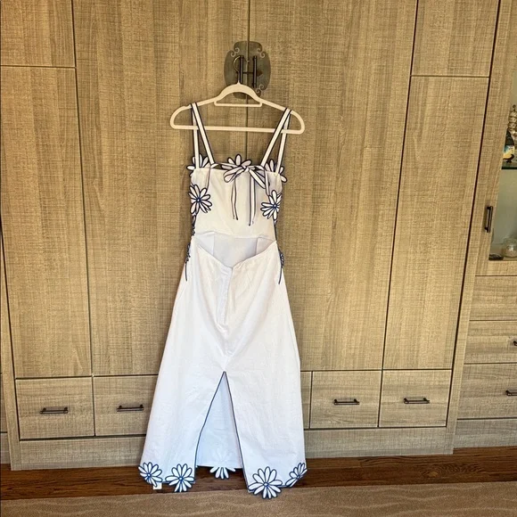 Commense Semi-Sheer Floral Embroidery Back Bow Maxi Dress - Picture 14 of 17